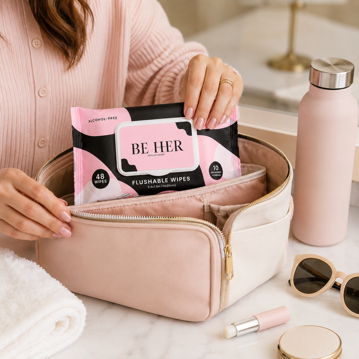 BE HER Flushable Wipes, 48 Count